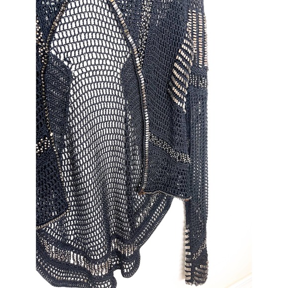 Haute Hippie Black Crochet Knit Beaded Long Sleeve Cardigan - Picture 9 of 9